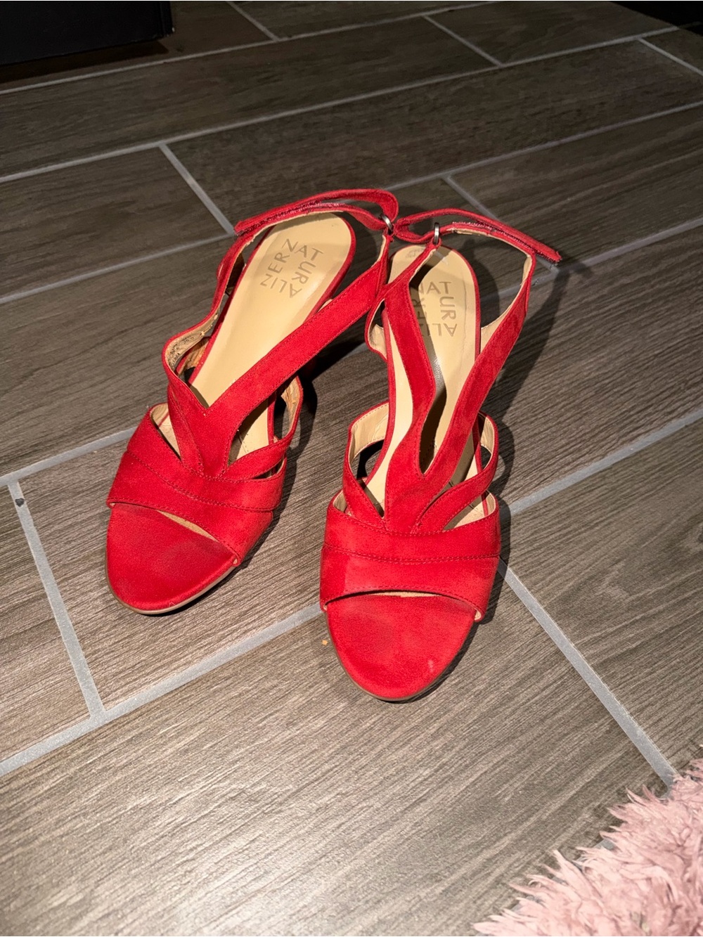 Naturalizer Red Suede Open-Toe Strappy Heels